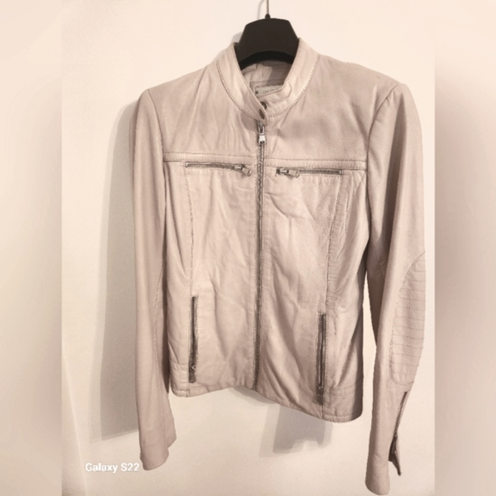 Danier Leather Moto Jacket Lambs Leather Cream US Size XS